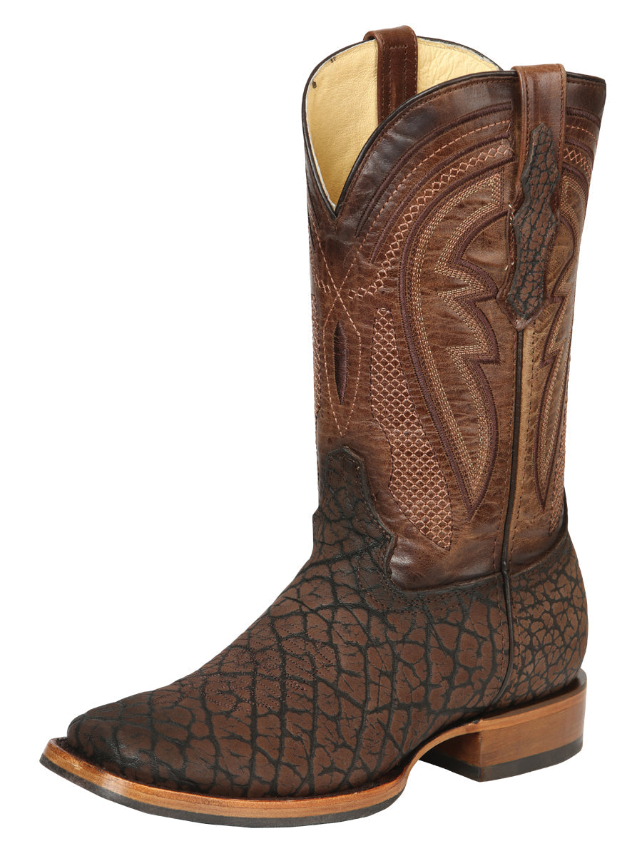 El General Men's Square Toe Cowboy Boot - Imitation Bull Neck Brown 45668