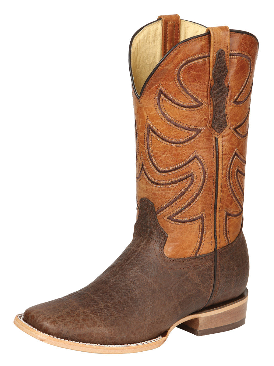 El General Men's Square Toe Cowboy Boot - Elephant Print Brown 45767