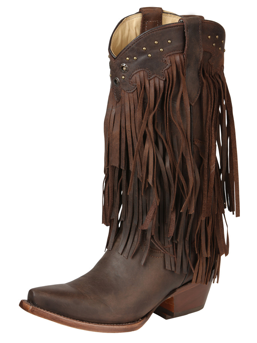 Botas vaqueras de mujer El General con flecos - Choco 45795