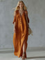 Vestido maxi de corte A holgado con ribete de encaje y manga tres cuartos para mujer