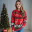 Suéter navideño rojo con reno para mujer | Jersey de punto jacquard de manga larga