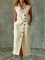 Women's Slim-Fit Sleeveless Stand Collar Pleated Midi Dress