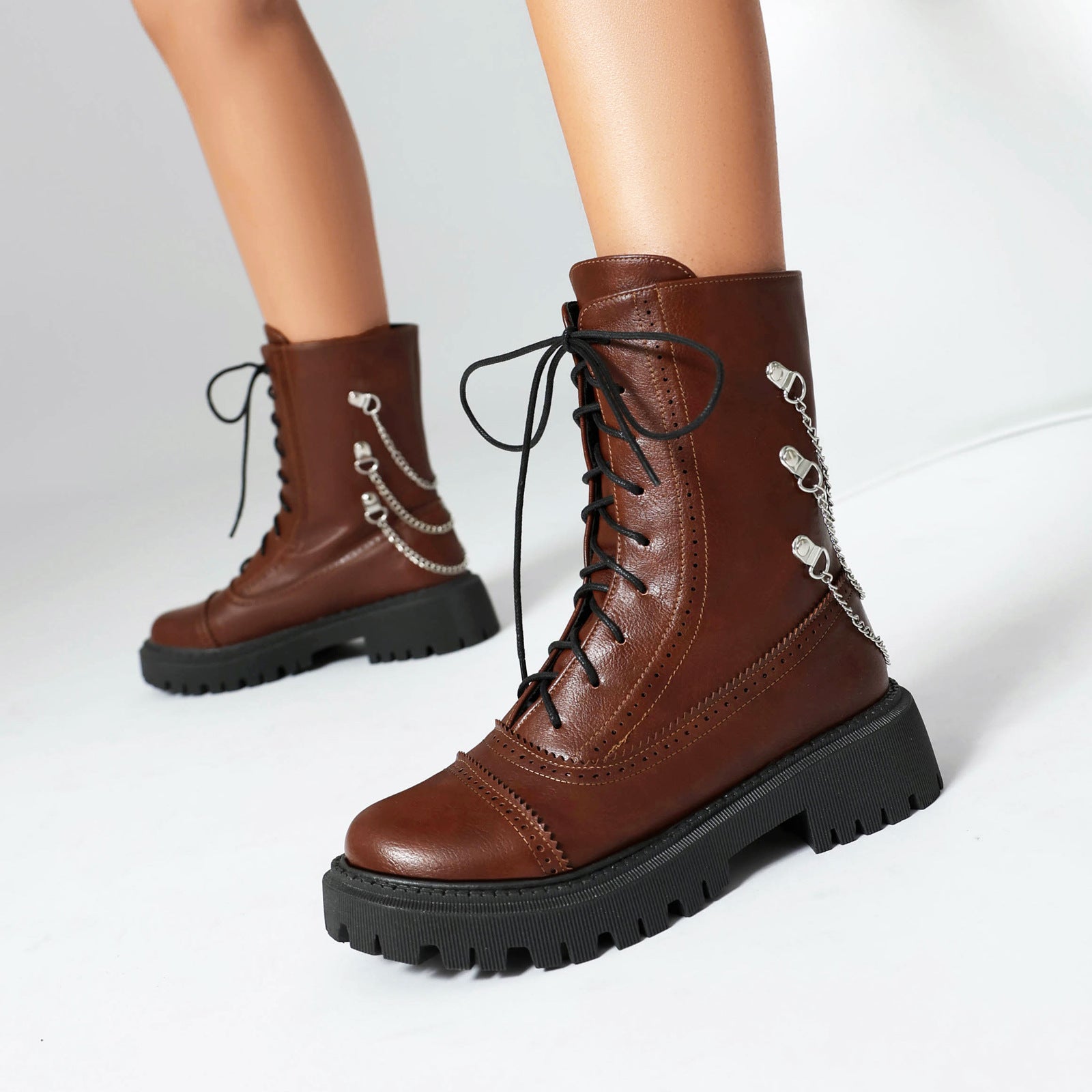Botas de tacón grueso a media pantorrilla estilo Dr. para mujer – Talla grande otoño e invierno