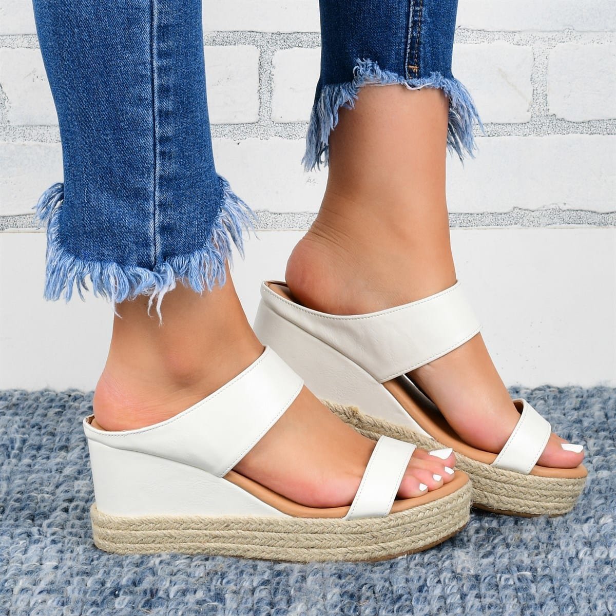 Zapatillas de cuña Sandalias informales Zapatos de cuña alta de cáñamo