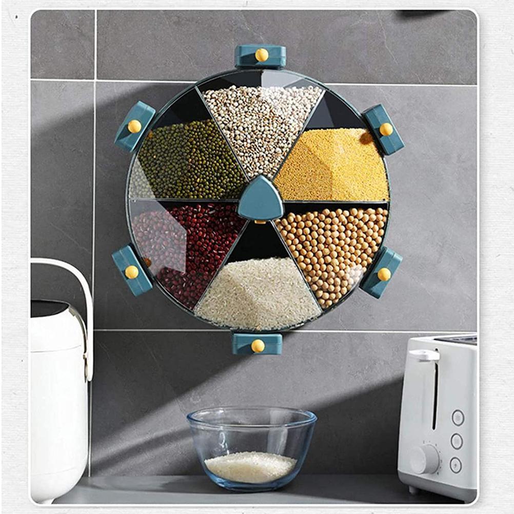 🍚 Dispensador de cereales y granos montado en la pared – Almacenamiento giratorio de alimentos secos para cocina