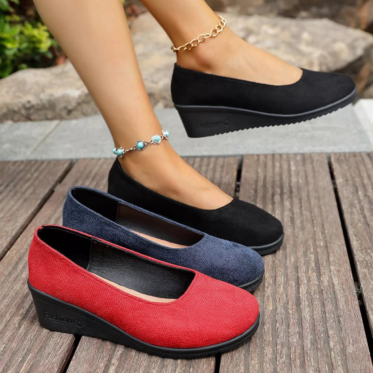 Mocasines sin cordones con tacón de cuña