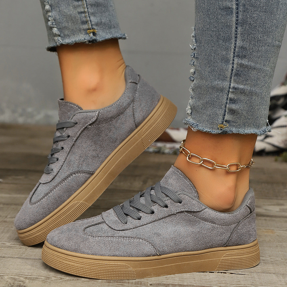 Zapatos casuales de mujer elegantes con cordones y puntera redonda