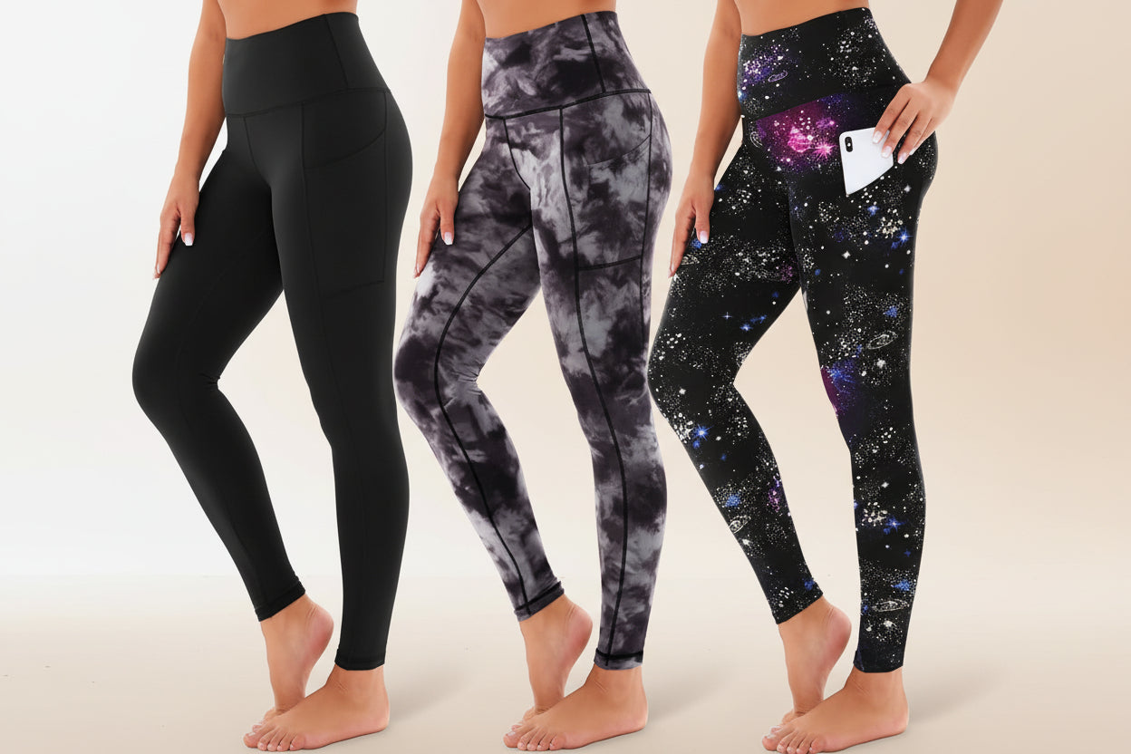 Paquete de 3 leggings capri de yoga de tiro alto con bolsillos inclinados