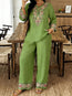 Women’s Ethnic Two Piece Set with Long Sleeve Shirt and Cropped Pants