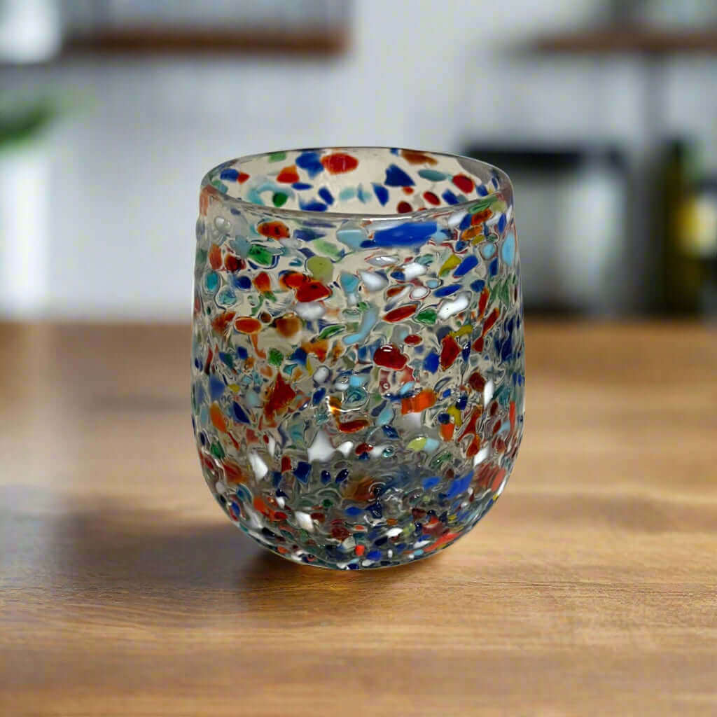 Copa de vino sin tallo Confeti | Vaso mexicano de guijarros soplado a mano