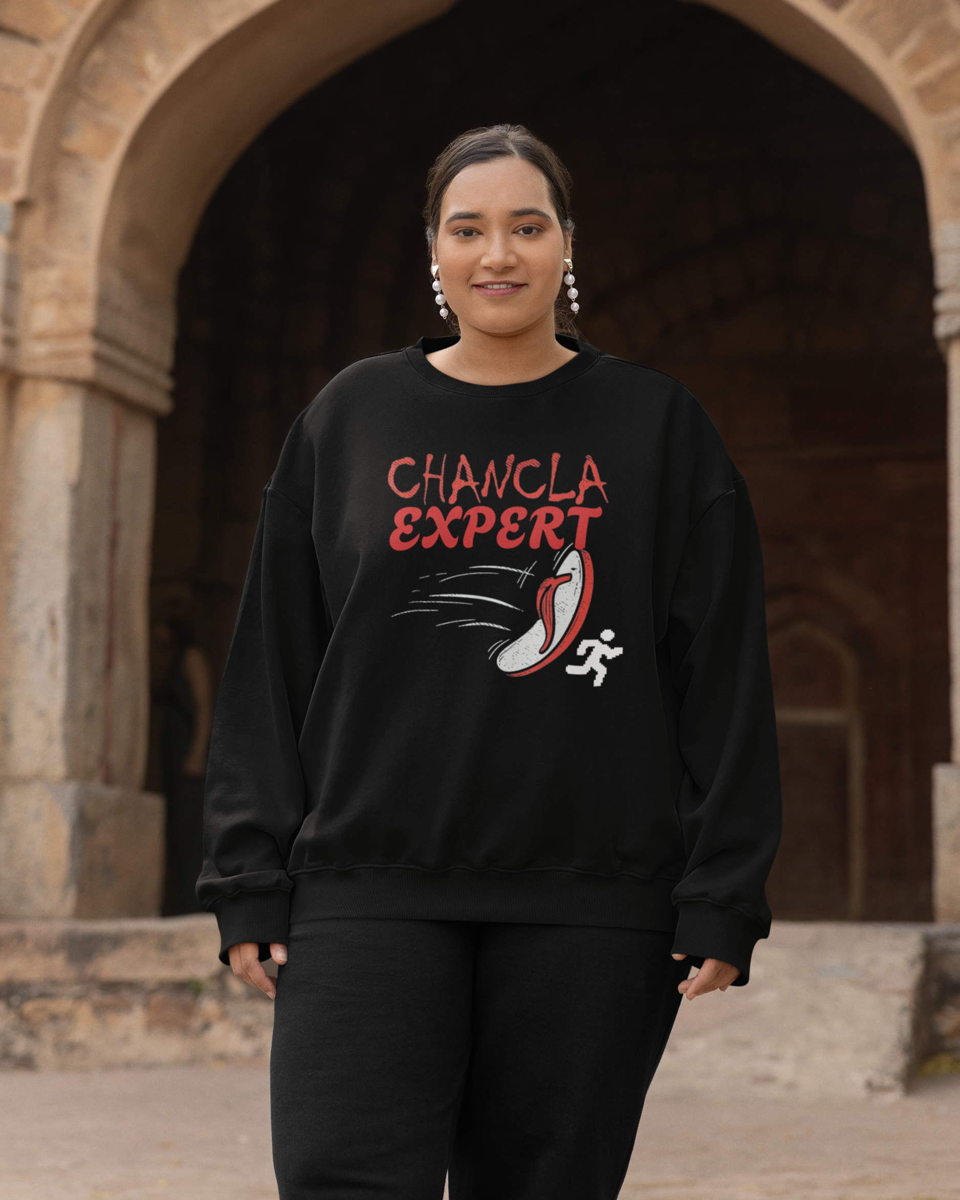Chancla Expert Fleece-Lined Crewneck Sweater | Mother's Day Joke Design Latino Pride Funny Viral Pullover