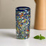 Vaso mexicano soplado a mano de vidrio guijarro con borde azul