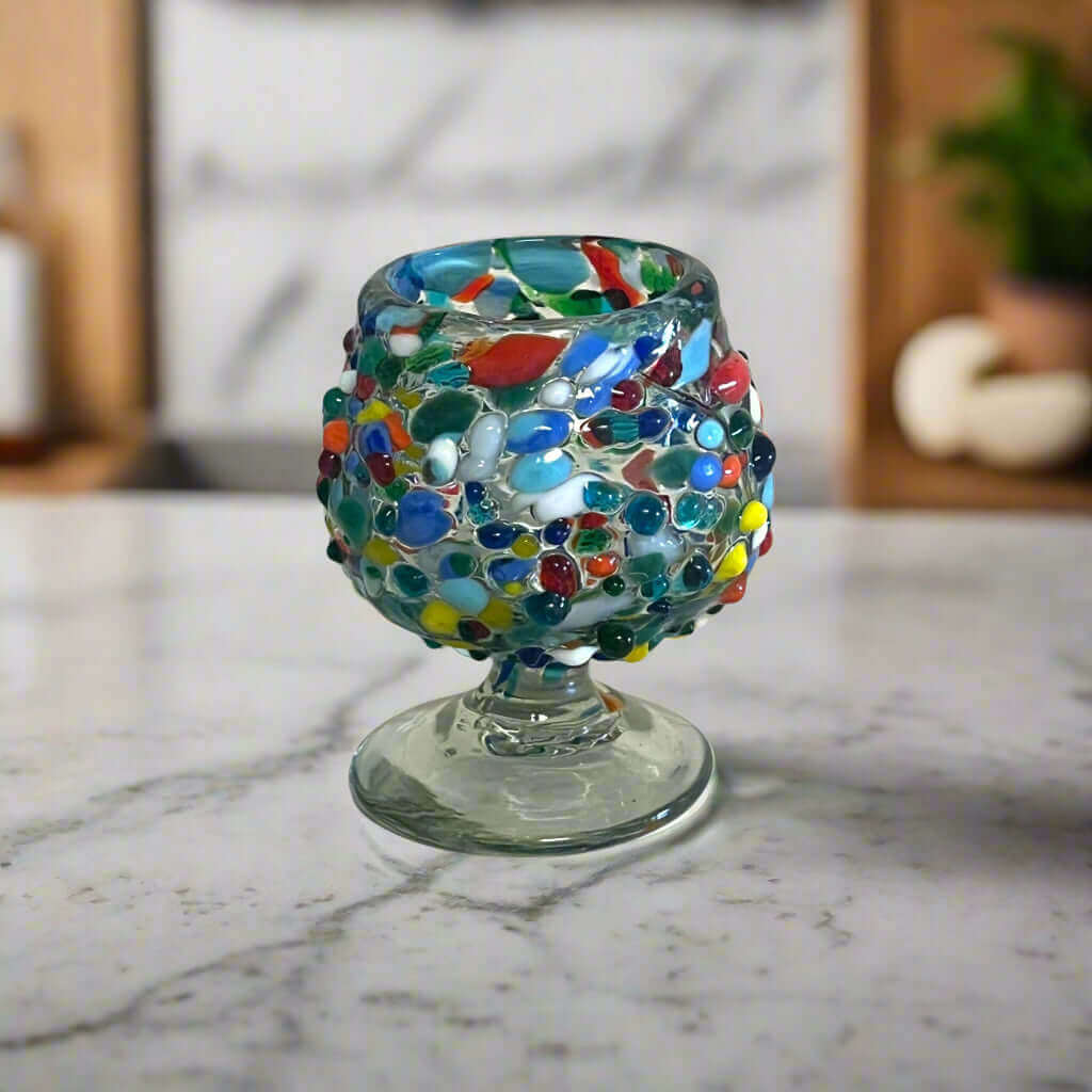 Vaso de chupito Confetti Rock | Vaso de estilo coñac mexicano artesanal