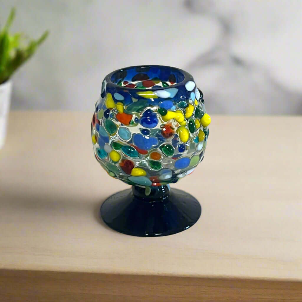 Vaso de chupito Confeti Rock | Borde azul estilo coñac