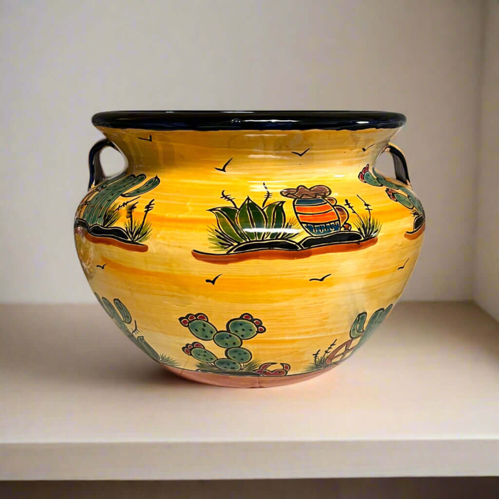 Macetero XL de Talavera | Maceta con diseño de desierto pintada a mano