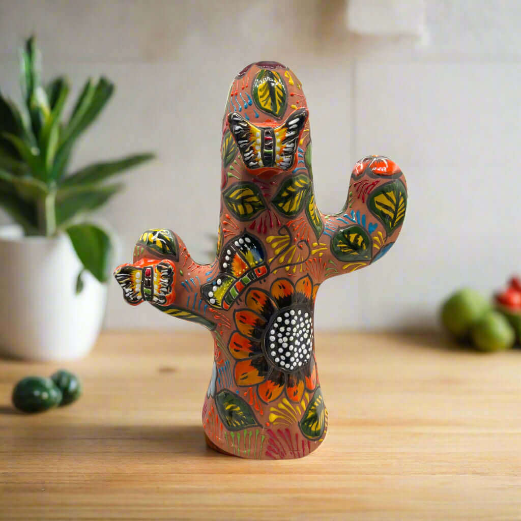 Estatua de Cactus Talavera | Arte mexicano colorido hecho a mano