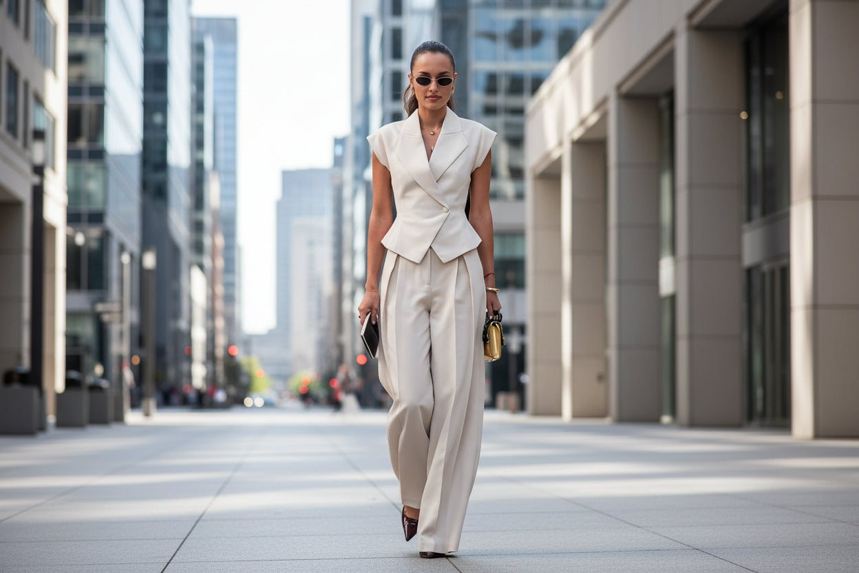 Conjunto de dos piezas elegante sin mangas con ajuste en la cintura para mujer