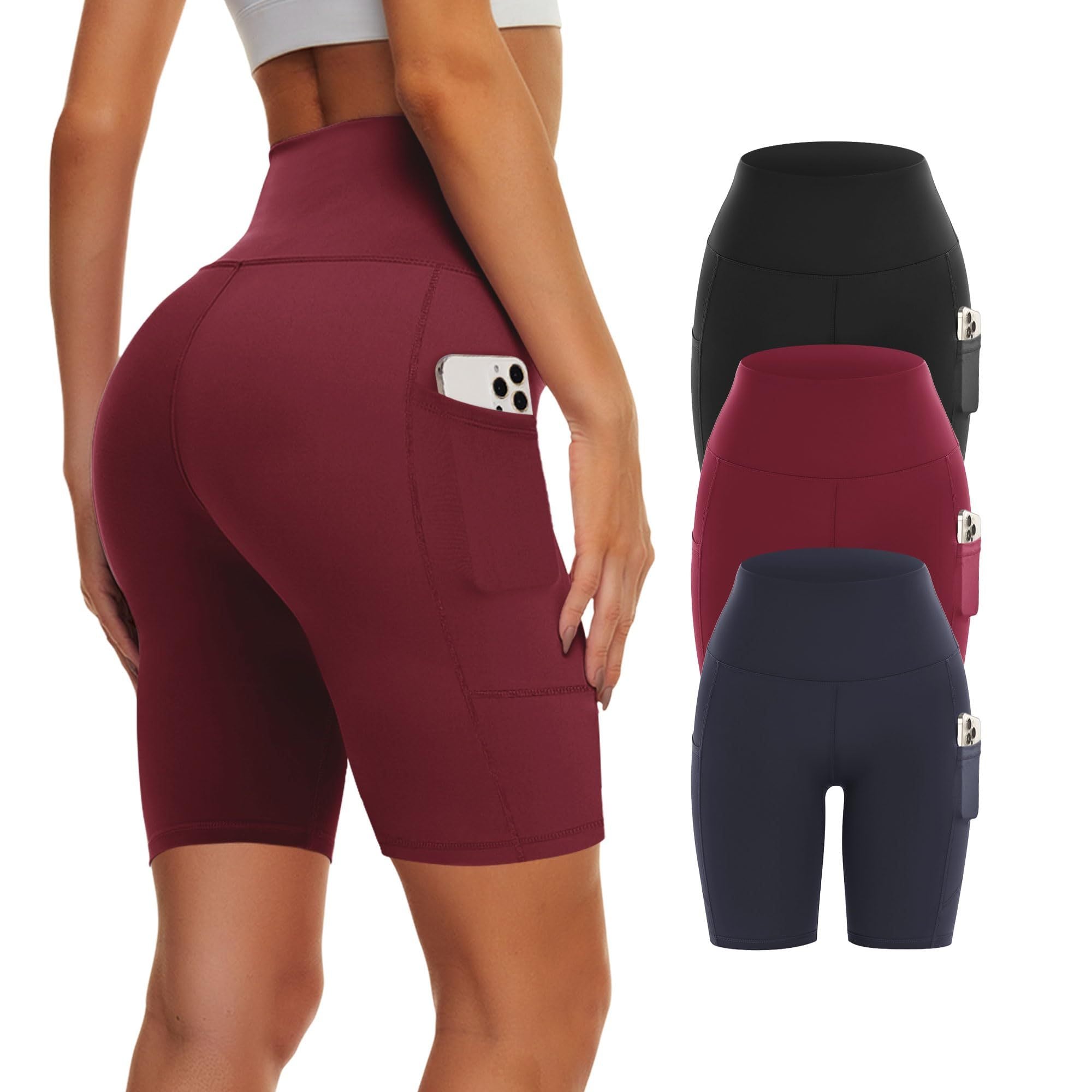 Paquete de 3 shorts de ciclista de yoga de cintura alta