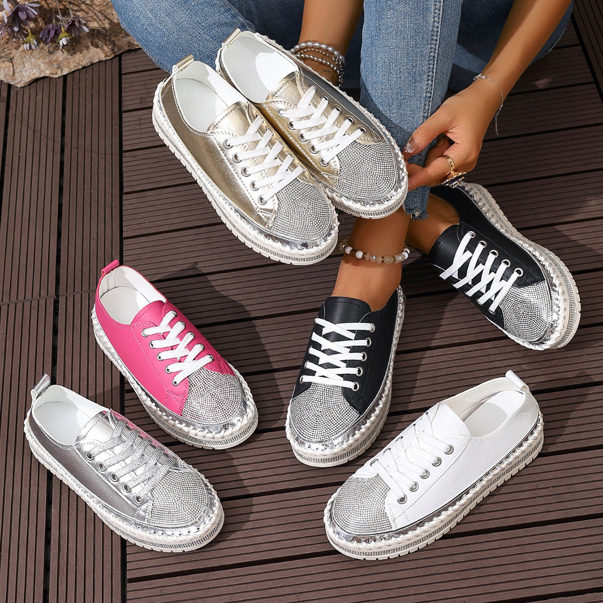 Zapatillas blancas de mujer de talla grande – Calzado casual de diario con suela gruesa