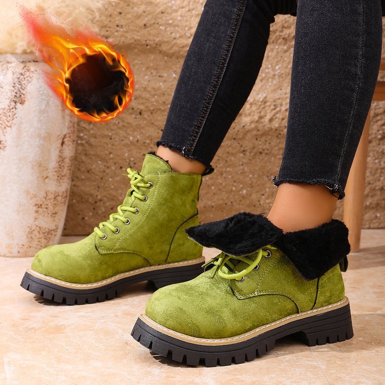 Botines de mujer con cordones de ante y forro polar | Botas cómodas para el invierno