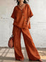 Women's Loose Cotton-Linen V-Neck Top & Wide-Leg Pants Set
