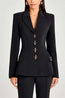 Women's Solid-Color Long-Sleeve Blazer with Metallic Zipper Detail