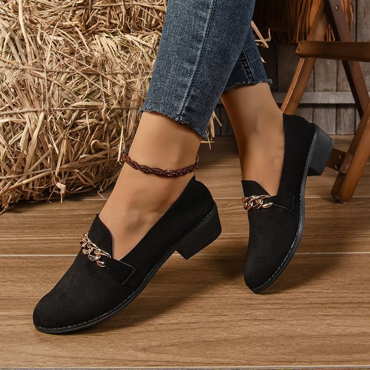 Zapatos de tacón grueso con punta fina para mujer