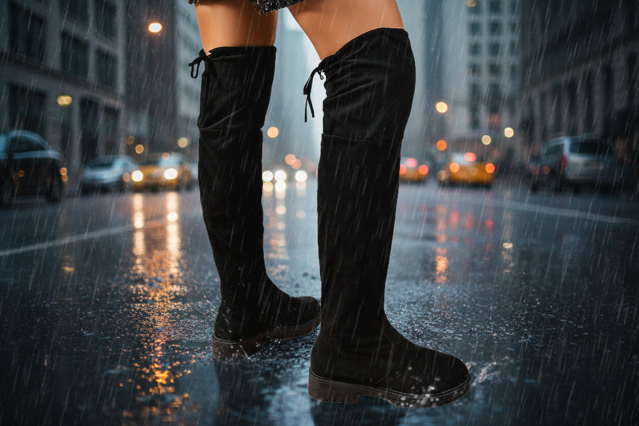 Botas altas hasta la rodilla elásticas para mujer – Botas de moda de color sólido con suela gruesa
