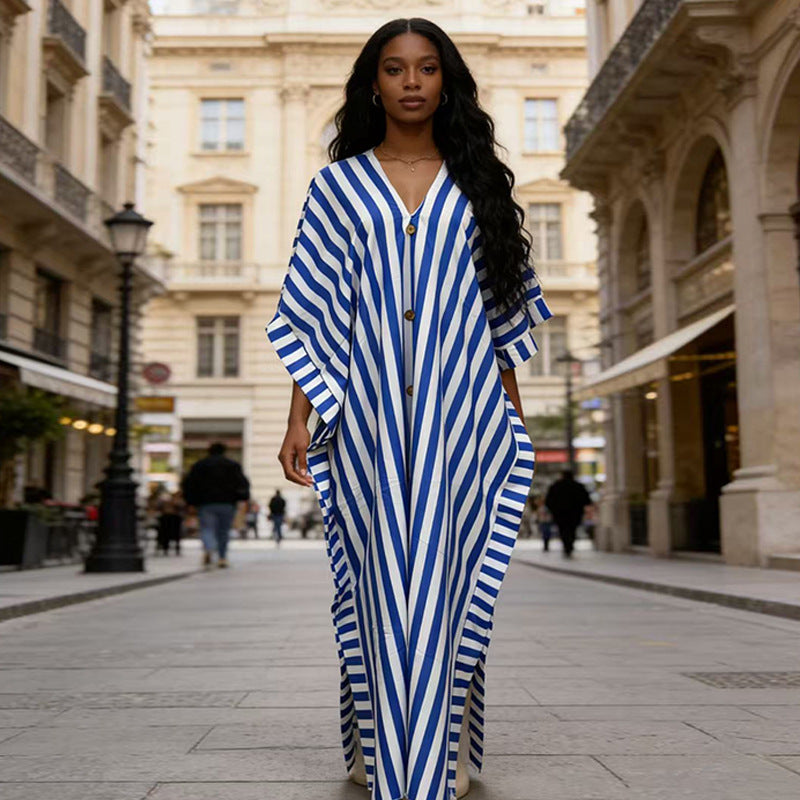 Vestido Largo Holgado a Rayas de Inspiración Africana | Talla Única 5 Colores
