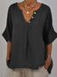 Women's Cotton Linen V-Neck Button-Up Shirt