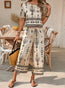 Women's Ethnic Print Contrast Two-Piece Set – Top & Straight-Leg Pants