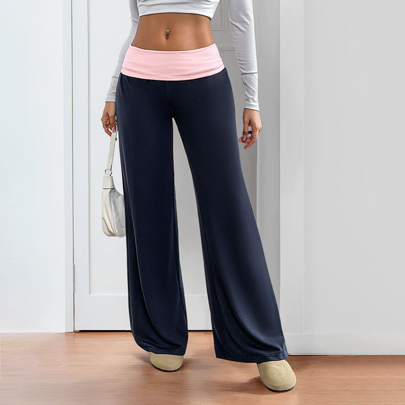 Pantalones anchos de patchwork para mujer