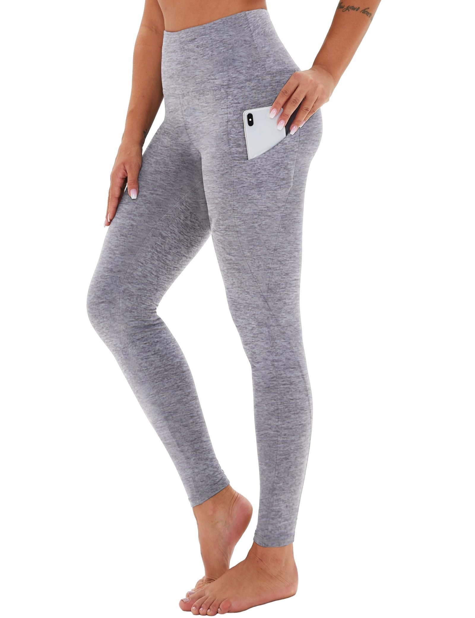 Pantalones de yoga capri de talle alto – Bolsillos diagonales y estampado matizado