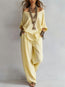 Chiffon Puff-Sleeve Top & Wide-Leg Pants Set – 15 Colors