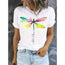 Camiseta de manga corta con estampado de libélulas y cuello redondo informal