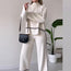 Women’s Solid Color Casual Two-Piece Set – Loose Top & Bootcut Pants Suit