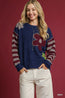 Suéter Umgee de manga larga con jacquard floral y rayas