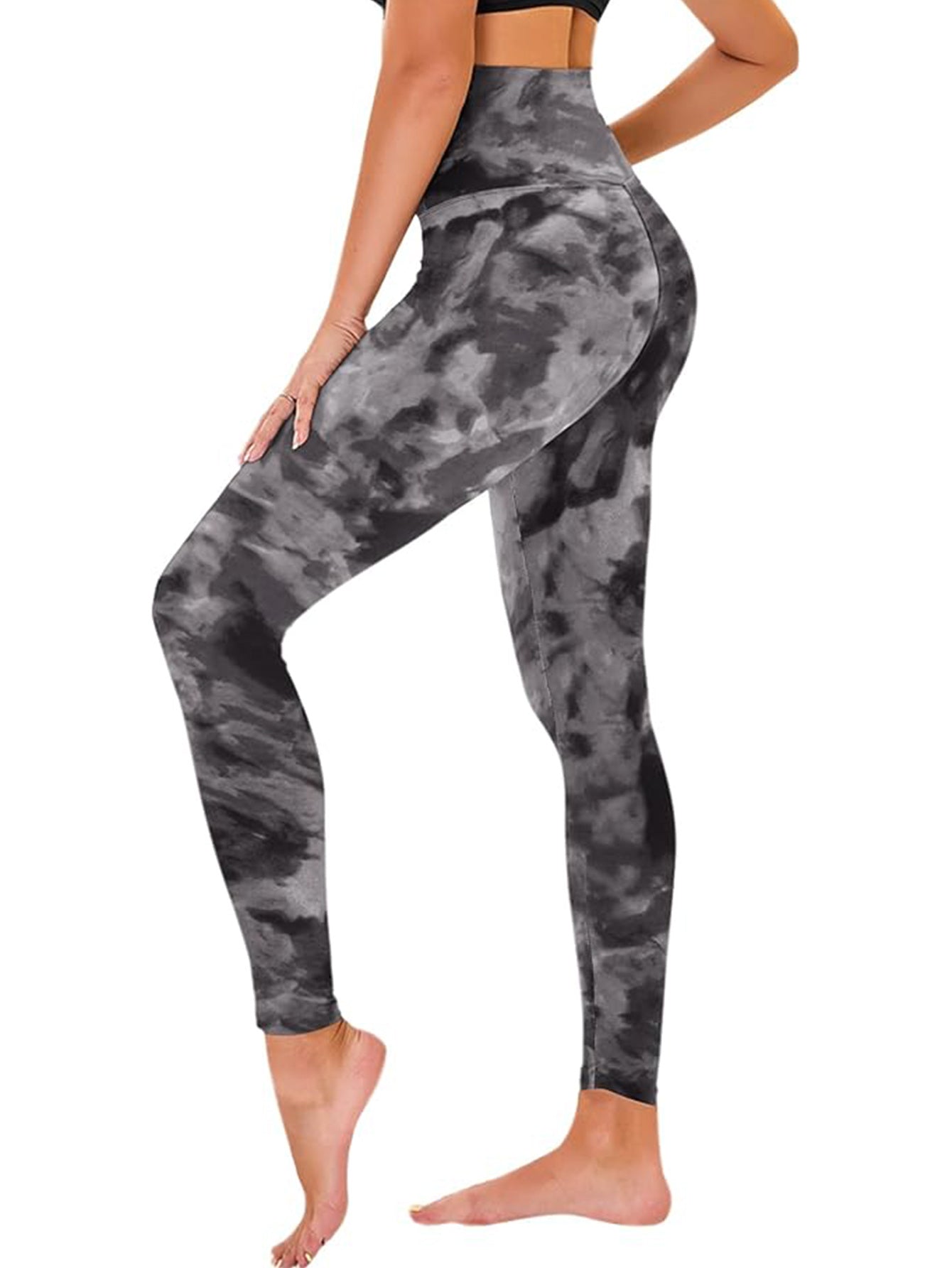 Leggings cropped de tiro alto – Mallas deportivas con estampado tie-dye negro