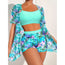 Conjunto de bikini de tres piezas estampado de talle alto y efecto adelgazante