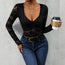 Women’s Lace Long Sleeve Bodysuit – Deep V Neck Solid Top
