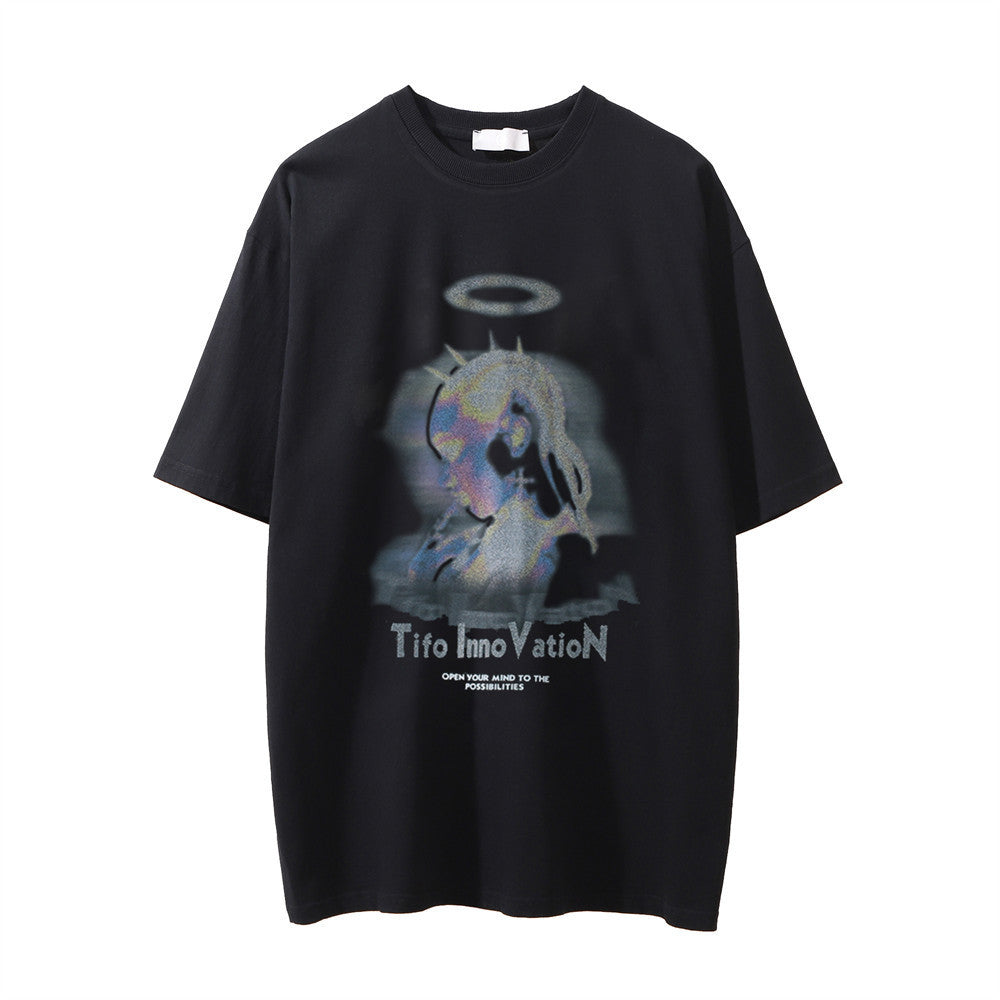 Camiseta Estampada Lavada Desgastada