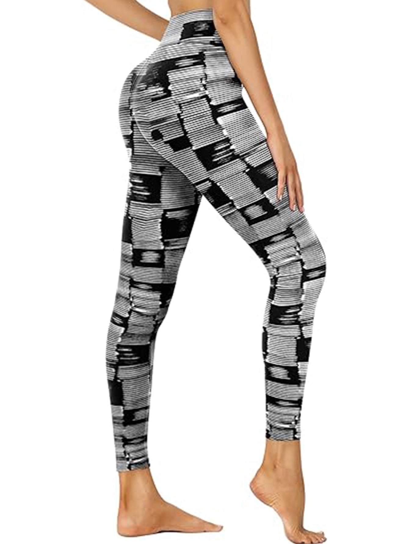 Leggings Capri de Pretina Alta – Estampado de Código de Barras Blanco y Negro