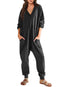 Women’s V-Neck Long Sleeve Solid Color Loose Jumpsuit With Two Side Pockets