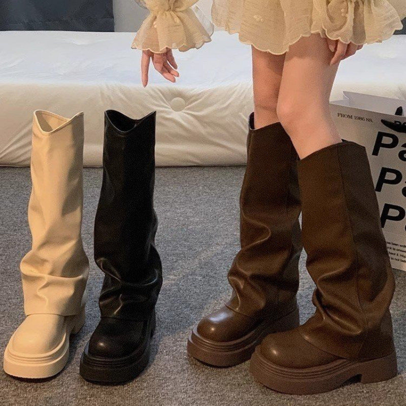Botas de vestir de plataforma para mujer – Estilo británico Otoño/Invierno