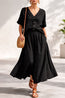 Women's Cotton-Linen V-Neck Button-Up Top & Long Skirt Set