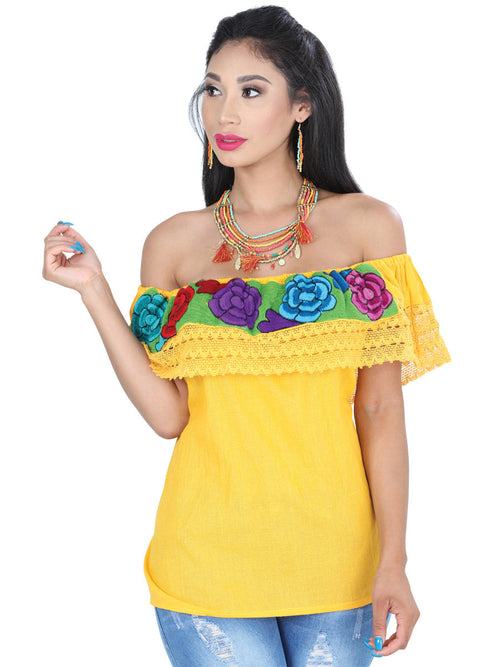 Artisanal Embroidered Blouse 100% Cotton Yellow 601425