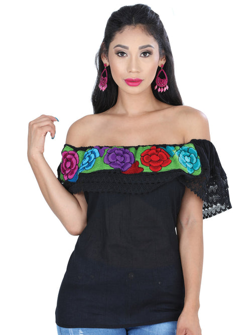 Artisanal Embroidered Blouse 100% Cotton Black 601427
