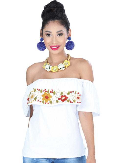 Artisanal Embroidered Blouse 50% Cotton, %50 Polyester White  601428