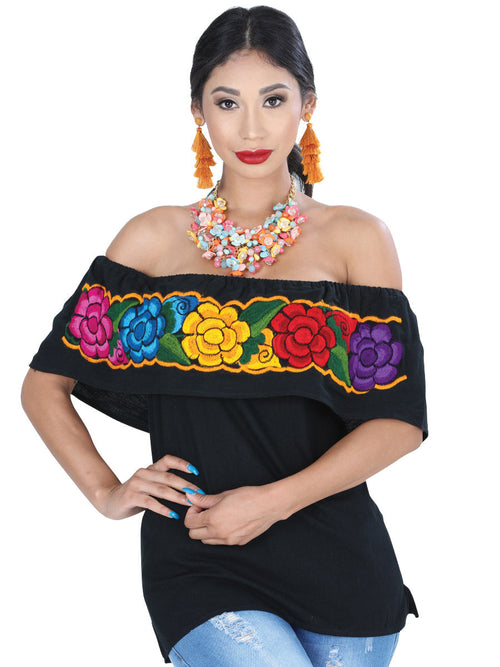 Artisanal Embroidered Blouse 100% Cotton Black 601435