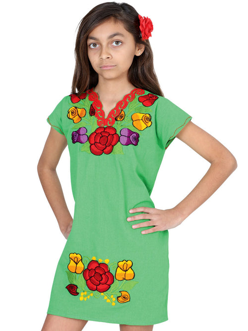 Vestido Artesanal Bordado 50% Algodón, 50% Poliéster Verde 601663